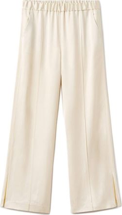 Mango Selection Satin Slit Hem Wide Leg Pants in Vanilla at Nordstrom, Size X-Small