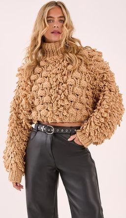 NASTY GAL High Neck Cropped Sweater in Tan at Nordstrom, Size Small