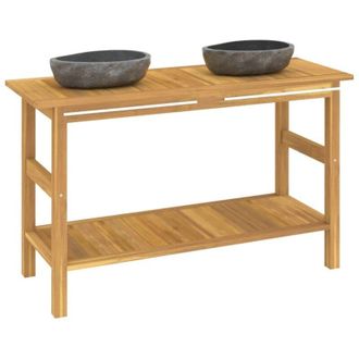 vidaXL Tocador De Ba&ntilde;o Con Lavabos Piedra De R&iacute;o Madera Maciza De Teca Vidaxl