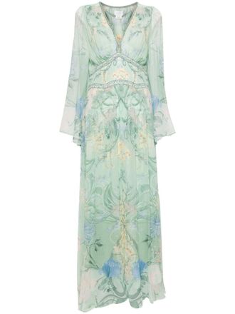 Camilla Zijden maxi-jurk met bloemen - Groen