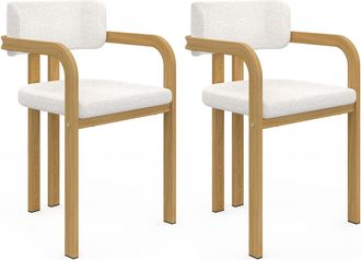 IDMarket Set Di 2 Sedie Da Pranzo E Poltroncine Da Tavolo Esma In Metallo Effetto Legno E Tessuto Bouclette Con Braccioli