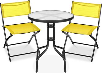 Best Choice Products 3-Piece Patio Bistro Dining Furniture Set w/ Round Textured Glass Tabletop, Folding Chairs