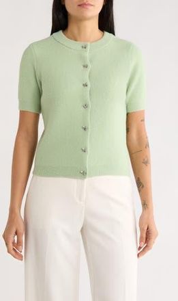 Muse Bow Button Short Sleeve Cardigan in Sage at Nordstrom Rack, Size X-Small