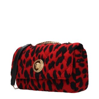 Versace Leopard-Print Wool Shoulder Bag - Red