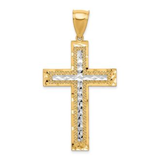 Diamond2Deal 10k Yellow Gold Rhodium Diamond-Cut Cross Pendant