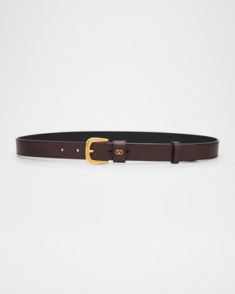 Valentino Garavani VLogo Calfskin Leather Belt, 25mm