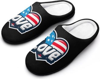 Generic Love USA Flag Mens Slippers Comfortable And Non-slip Cotton Slipper Shoe for House