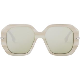 Fendi Selleria Square Sunglasses in Beige Horn/green Mirror at Nordstrom