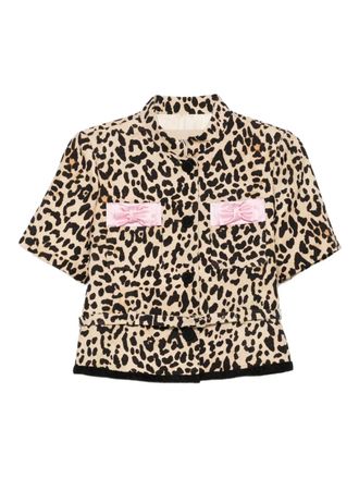 Valentino Garavani Animalier bow-detail cropped jacket - women - Virgin Wool/Silk/Silk/Acetate - 40 - Brown