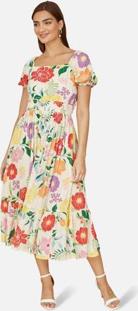 Yumi Short Sleeve Square Neck Midi Dress in Multi at Nordstrom, Size 10