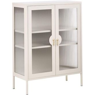 Beliani Storage Unit Light Beige Steel Metal Office Cabinet Shelves Leg Caps Industrial Design Living Room Home Office Furniture GLEORA
