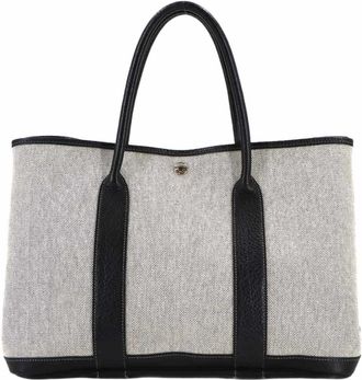 Herm&egrave;s Black Gray Toile H Negonda Leather Handbag Tote Bag (Pre-Owned)