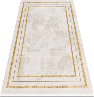 RugsX Tappeto Moderno Duke 51523 Panna / Oro - Cornice Strutturata, Molto Morbida, Frange Beige 80x150 Cm