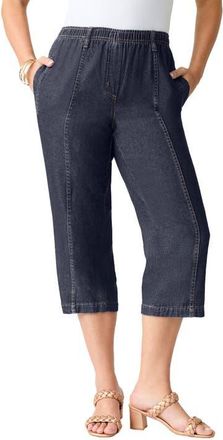 Roaman's Plus Size Easy Wear Straight Leg Capri in Indigo Wash at Nordstrom, Size 18