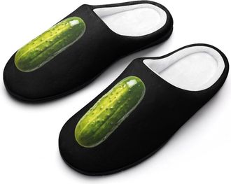 Generic Big Dill Pickle Funny Mens Cotton Slippers Soft Non-Slip Rubber Sole House Slipper Indoor Outdoor