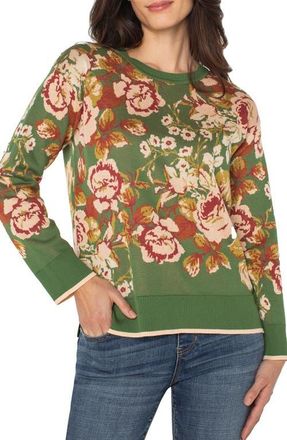 Liverpool L.A. Floral Long Sleeve Cotton Blend Sweater in Green Multi Floral at Nordstrom, Size X-Small