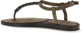 Brunello Cucinelli Womens Sandals Embellished T-Strap Calfskin Brown