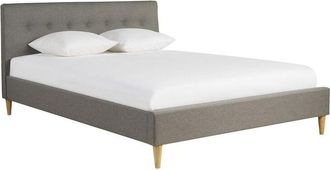 Miliboo Cama 2 Plazas 160 X 200 Cm Con Cabecero De Cama De Tela Gris Claro Leonce