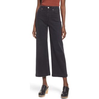 Paige Anessa High Waist Wide Leg Jeans in Black Willow Distressed at Nordstrom, Size 34