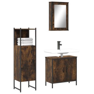 Berkfield Home 3 Piece Bathroom Furniture Set Smoked Oak Engineered Wood in Brown