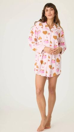 PJ Salvage Brunch Club Flannel Night Shirt In Pink