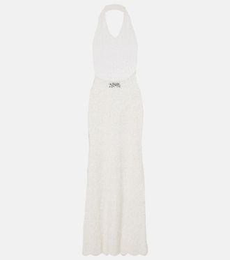Nili Lotan Eddie crochet halterneck cotton maxi dress