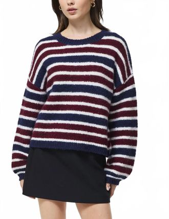 French Connection Chunky Alpaca Crewneck Pullover Sweater In Cabernet/royal Blue