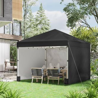 OUTSUNNY 3x3 (M) Pop Up Gazebo Party Tent w/ 2 Sidewalls, Weight Bags in Black