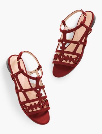 Talbots Kali Laser Cut Vachetta Sandals - Sangria - 8 1/2 M Talbots