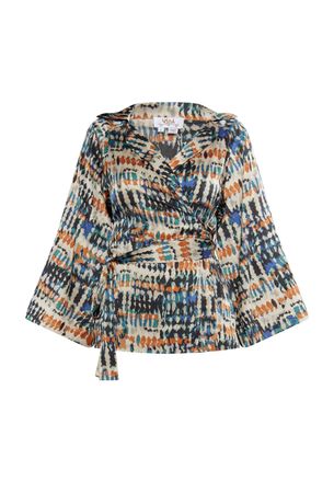 Usha Wikkel blouse Dames Beige blauw veelkleurig