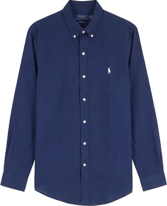 Polo Ralph Lauren Slim linnen overhemd - Heren - Casual Overhemden - Blauw - S - Linnen - Overhemden