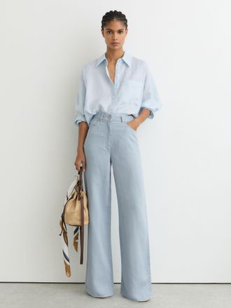 Reiss Blue Lyocell-linen Wide-leg Trousers, 14R