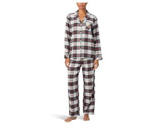 Lauren Ralph Lauren Long Sleeve Brushed Twill Notch Collar PJ Set Womens Pajama Sets Cream Plaid 1 : XL (US 16-18), Twill/Rayon/Cotton