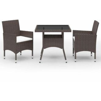 vidaXL Vidaxl - Muebles De Jard&iacute;n 3 Piezas Rat&aacute;n Sint&eacute;tico Y Vidrio Marr&oacute;n