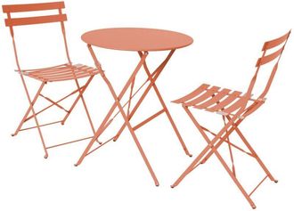 Sweeek Round folding metal bistro garden table with 2 chairs Tomette pink 60x60x71 cm - Emilia
