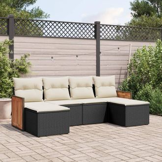 vidaXL Set De Sof&aacute;s De Jard&iacute;n 6 Piezas Y Cojines Rat&aacute;n Sint&eacute;tico Negro Vidaxl