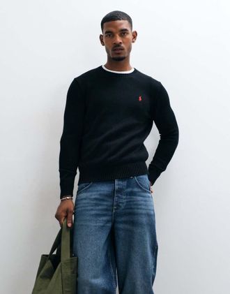 Polo Ralph Lauren maglione in maglia di cotone pesante con logo iconico nero