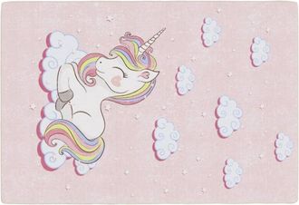 vidaXL Vidaxl - Alfombra Ni&ntilde;os Lavable Antideslizante Unicornio Rosa 160x230 Cm
