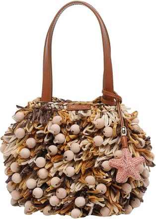Aquazzura Multi Brown Wood Pom Pom Handbag