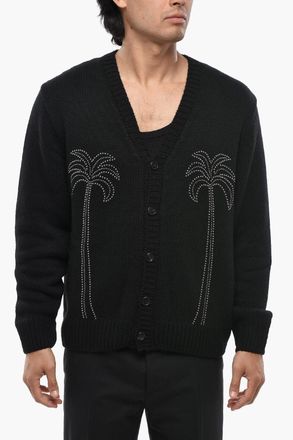 Palm Angels Cardigan MILANO in misto Lana con Dettagli Borchie Palm Angels