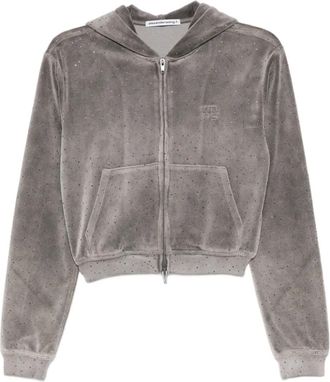 Alexander Wang crystal-embellished zipped hoodie - Grigio
