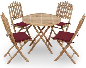 vidaXL Set De Comedor Exterior Plegable 5 Piezas Con Cojines Bamb&uacute; Vidaxl