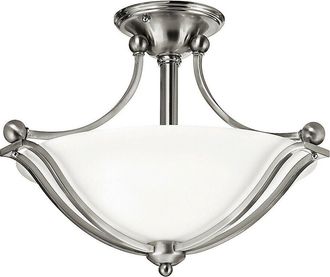 Loops 2 Bulb Semi Flush Light Bell Shaped Glass Sweeping Arms Nickel LED E27 100W