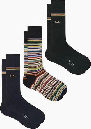 Paul Smith Mens PAUL SMITH 3 PACK GOLD SIGNATURE SOCK MULTI STRIPE - Black/Black - Size: 2.5/3/3.5/4/4.5/5/11.5/11/10.5/10/14.5/14/13.5/13/12.5/12/8.5/9/9.5/16