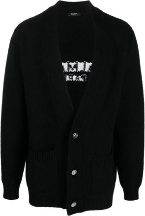 Balmain Logo Jacquard Cardigan - Heren - Vesten - Zwart - XL - Wol - Truien & Vesten