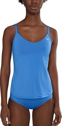 Nike Effortless Essential V-neck Tankini Womens Swimwear Blue Crystal : MD, Polyester/Spandex