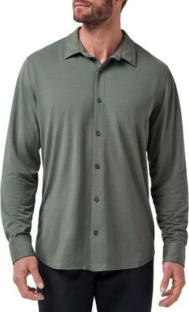 Travis Mathew The Heather Knit Button-Up Shirt in Dark Olive at Nordstrom, Size Xx-Large