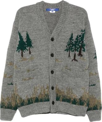 Junya Watanabe V-hals Intarsia Vest - Heren - Vesten - Grijs - M - Wol - Truien & Vesten