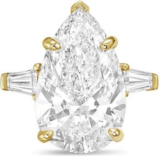 Diana M. Jewels 18kt yellow gold 5ct lab grown pear diamond ring with baguettes on the sides