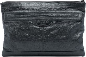 Balenciaga Pre-owned Womens Lambskin Motocross Classic Clip Clutch - Black Leather - One Size